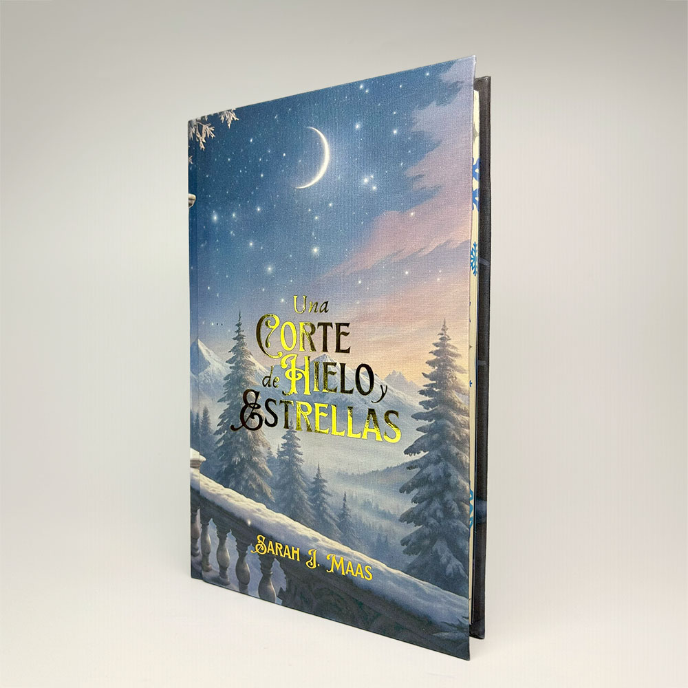 Portada personalizada de Una corte de hielo y estrellas con paisaje nevado y cielo estrellado
