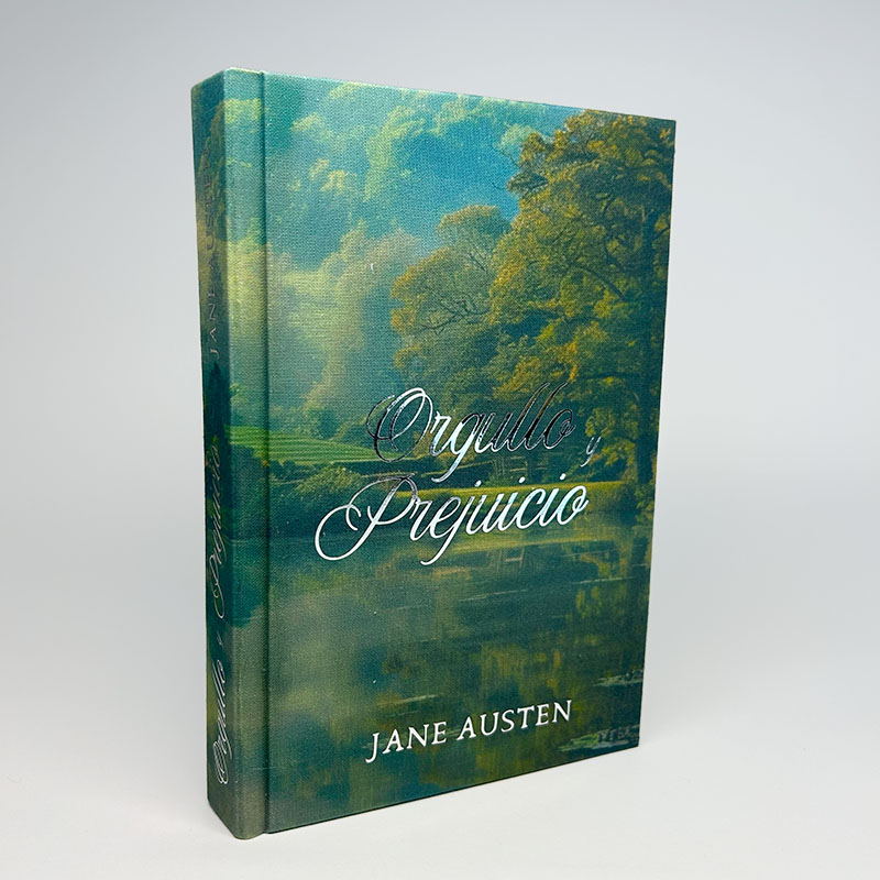Portada completa con paisaje natural reflejado en el lago – edición personalizada de Orgullo y prejuicio