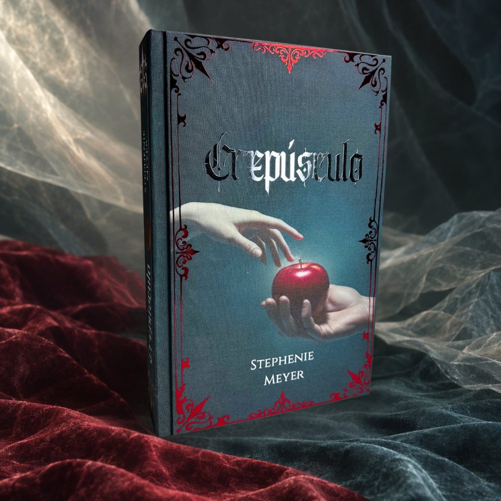 Cubierta de Crepúsculo edición especial 20 aniversario, con las manos y la manzana roja